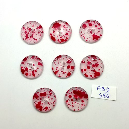 8 boutons en résine transparent et bordeaux moucheté - 20mm - abd586
