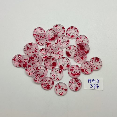 30 boutons en résine transparent et bordeaux moucheté - 12mm - abd587