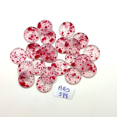 22 boutons en résine transparent et bordeaux moucheté - 15mm - abd588