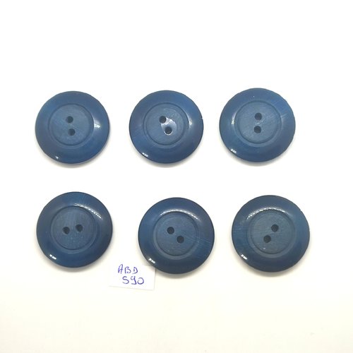 6 boutons en résine gris / bleu - 30mm - abd590