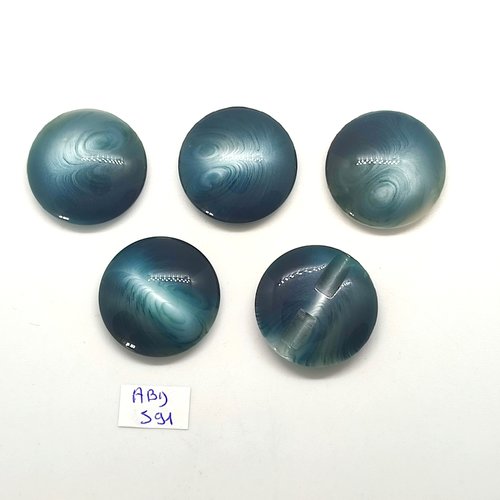 5 boutons en résine bleu / vert - 27mm - abd591