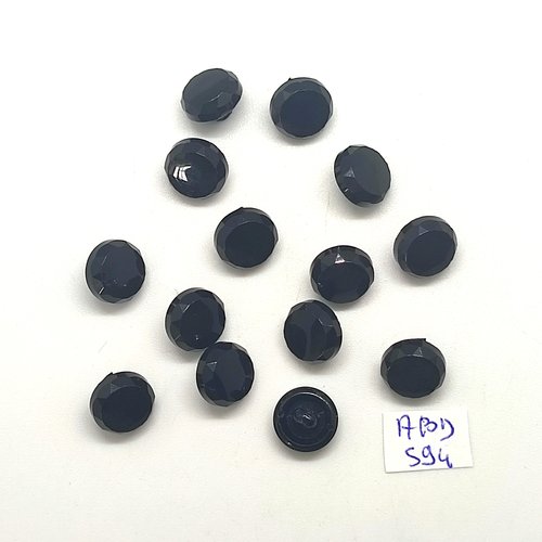 14 boutons en résine noir - 10mm - abd594
