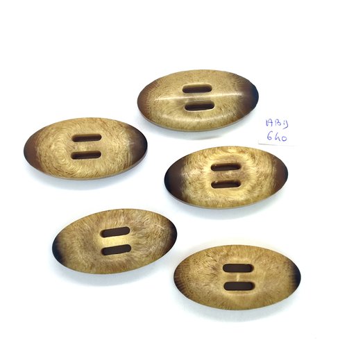 5 boutons brandebourg en résine marron et beige - 25x49mm - abd640