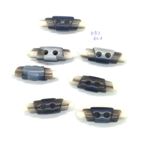 7 boutons brandebourg en résine blanc et gris - 15x50mm - abd641
