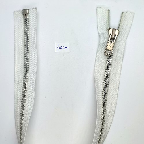 1 fermeture éclair blanc - séparable - 40cm - maille métal