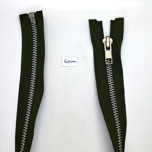 1 fermeture éclair vert - séparable - 40cm - maille métal