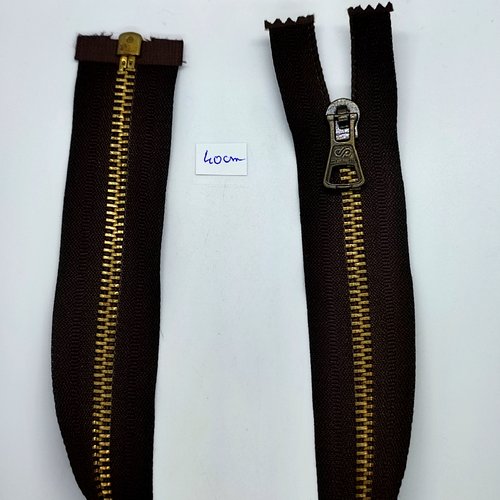 1 fermeture éclair marron - séparable - 40cm - maille métal