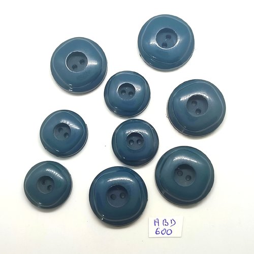 9 boutons en résine bleu / vert - 28mm et 23mm - abd600