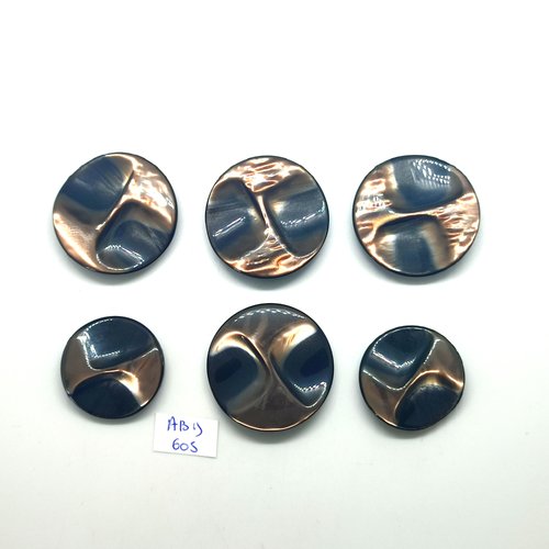 6 boutons en résine marron - 33mm et 27mm - abd605