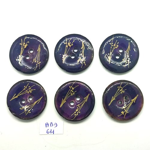 6 boutons en coco violet et doré - 30mm - abd611