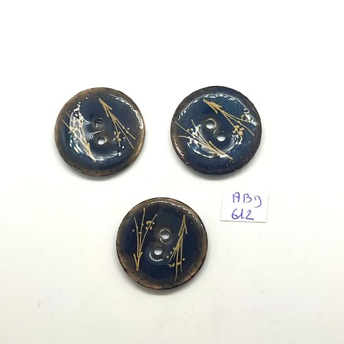 3 boutons en coco violet et doré - 30mm - abd612