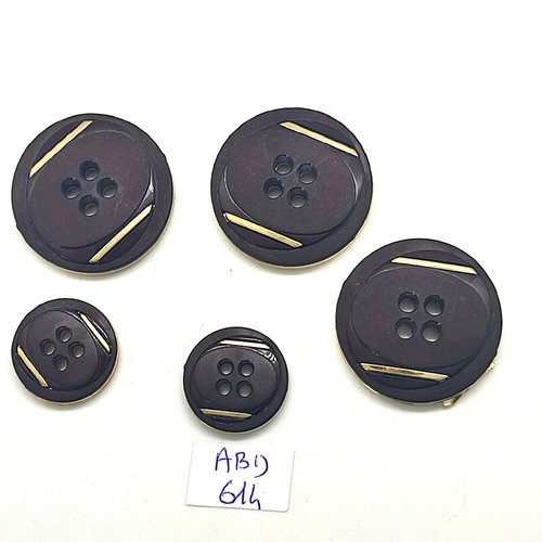 5 boutons en résine marron et doré - 28mm et 18mm - abd614