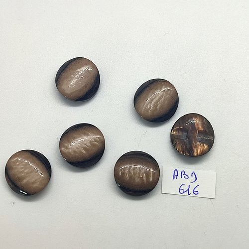 6 boutons en résine marron et beige - 17mm - abd616