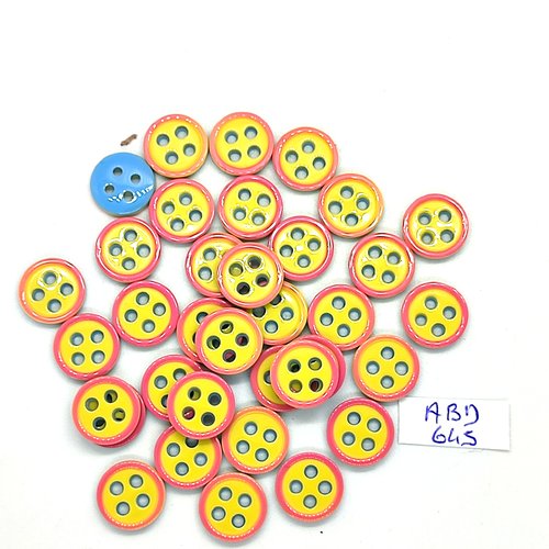 35 boutons en résine bleu jaune et rose - 11mm - abd645