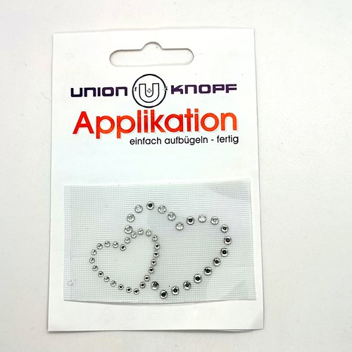 1 thermocollant / écusson à coudre avec strass - coeur argenté