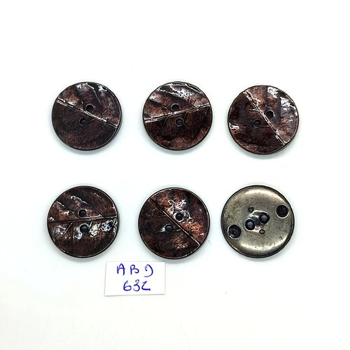 6 boutons en résine marron et argenté - 23mm - abd632