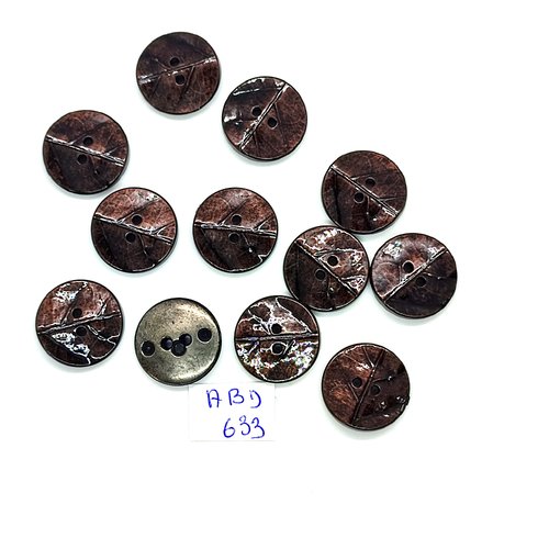 11 boutons en résine marron et argenté - 18mm - abd633