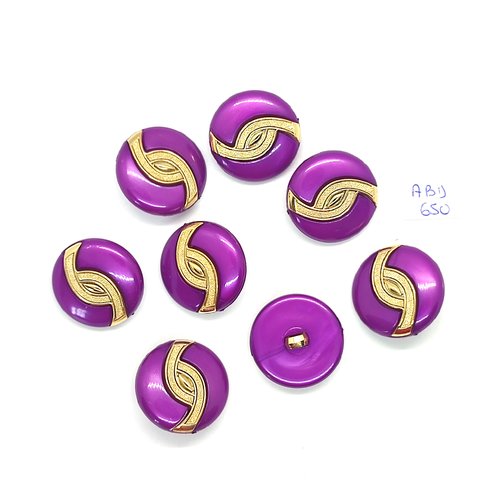 8 boutons en résine violet et doré - 23mm - abd650