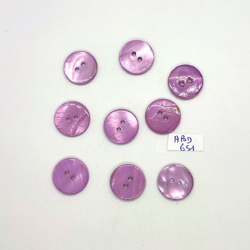 9 boutons en nacre lilas - 18mm - abd651