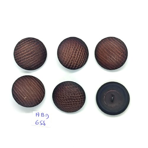 6 boutons en cuir marron- 26mm - abd655