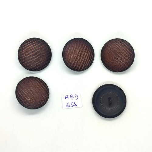 5 boutons en cuir marron- 26mm - abd655