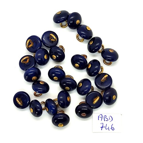 26 boutons en résine gris très foncé queue métal doré - 11mm - abd746