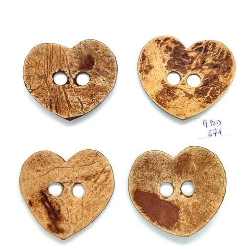4 boutons en bois marron   coeur - 53x47mm - abd671