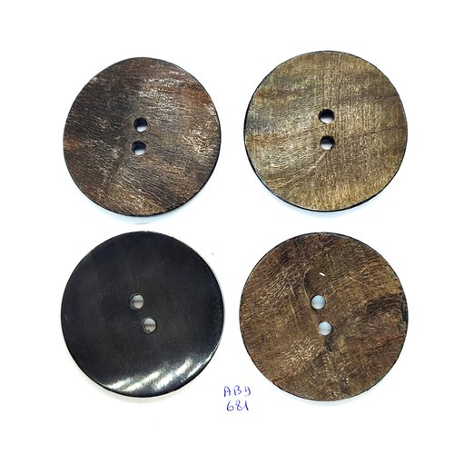 4 boutons en bois marron et résine noir dessous - 60mm - abd681