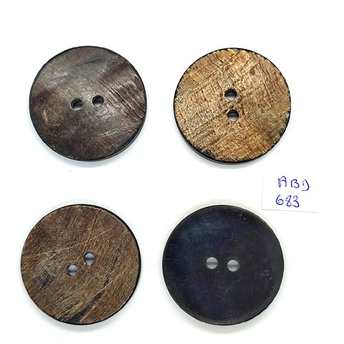 4 boutons en bois marron et résine noir dessous - 40mm - abd683