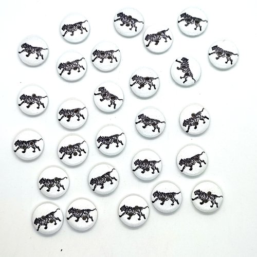 27 boutons en bois fantaisie tigre noir - 15mm