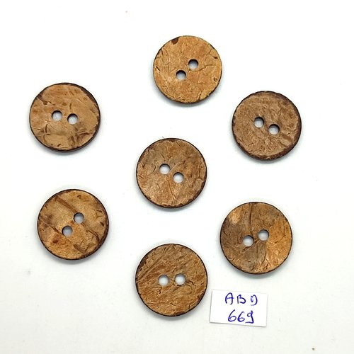 7 boutons en coco marron - 23mm - abd669
