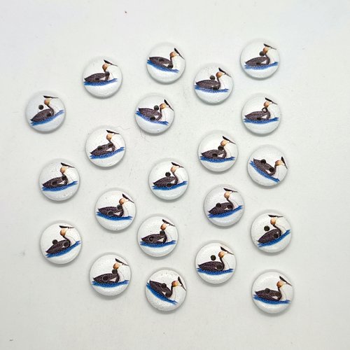 21 boutons en bois fantaisie oiseaux multicolore- 15mm