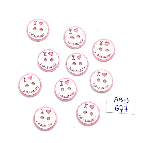 10 boutons fantaisie en résine rose et blanc (papa et maman) - 15mm - abd677