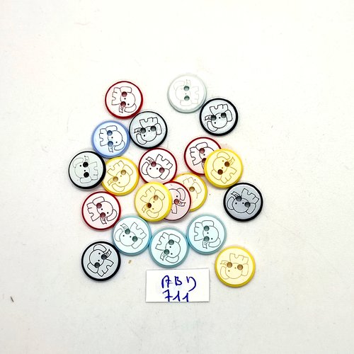 20 boutons fantaisie en résine multicolore (éléphant) - 12mm - abd711