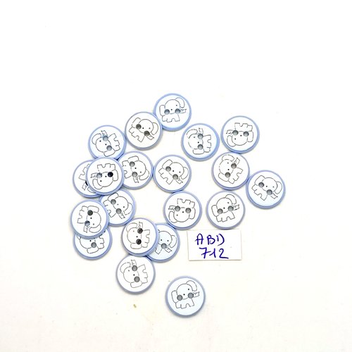 20 boutons fantaisie en résine bleu et blanc (éléphant) - 12mm - abd712