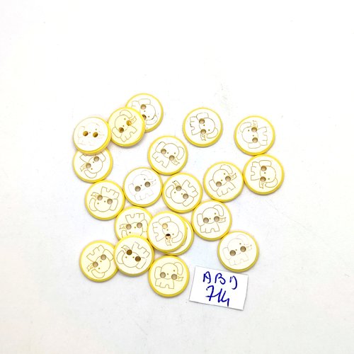 20 boutons fantaisie en résine jaune et blanc (éléphant) - 12mm - abd714