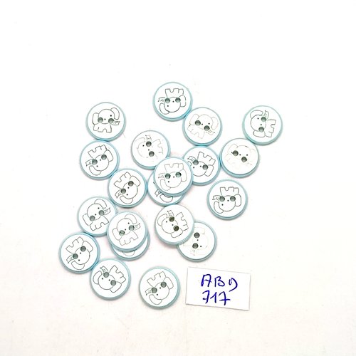 20 boutons fantaisie en résine vert d'eau et blanc (éléphant) - 12mm - abd717