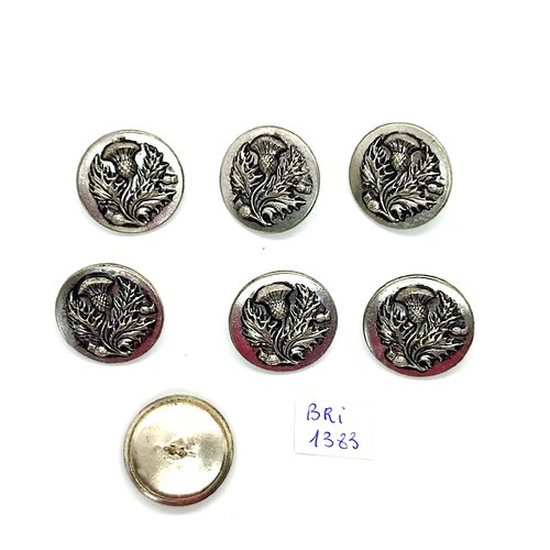 7 boutons en métal argenté - fleur - 23mm - bri1383