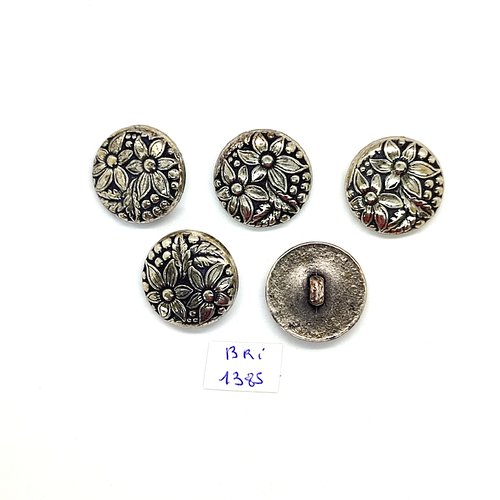5 boutons en résine argenté - fleur - 22mm - bri1385