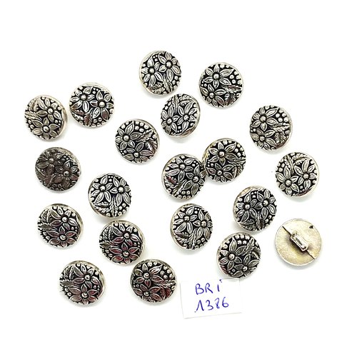 20 boutons en résine argenté - fleur - 15mm - bri1386