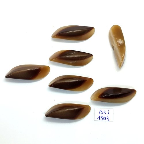 7 boutons brandebourg en résine marron et beige - 13x40mm - bri1394