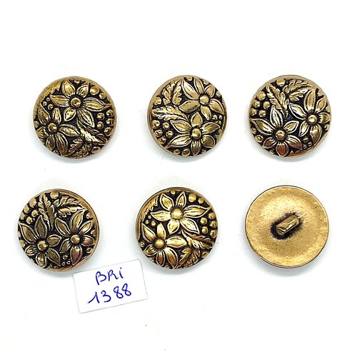 6 boutons en résine doré - fleur - 22mm - bri1388