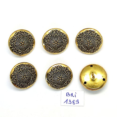 6 boutons en métal doré - 22mm - bri1389