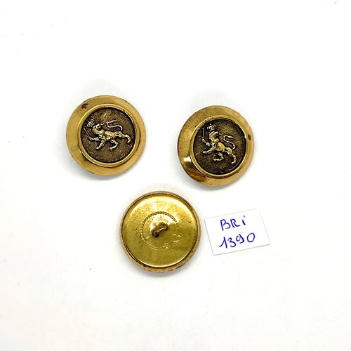 3 boutons en métal doré - 27mm - bri1390