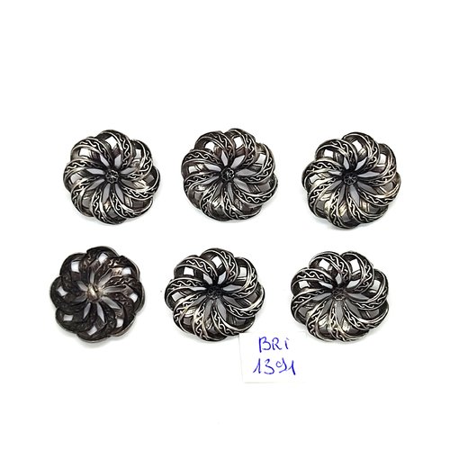 6 boutons en métal argenté vieillis - 24mm - bri1391