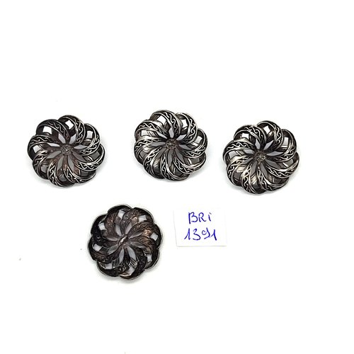 4 boutons en métal argenté vieillis - 24mm - bri1391