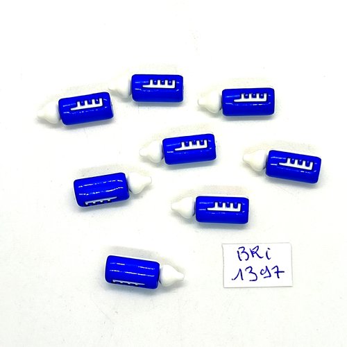 8 boutons fantaisie en résine bleu et blanc (biberon) - 8x20mm - bri1397