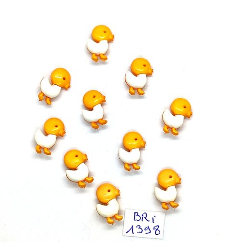 10 boutons fantaisie en résine orange et blanc (canard) - 10x17mm - bri1398