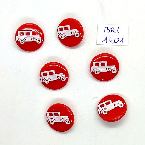 6 boutons fantaisie en résine rouge et blanc (une voiture) - 18mm - bri1401