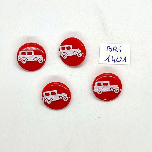 4 boutons fantaisie en résine rouge et blanc (une voiture) - 18mm - bri1401